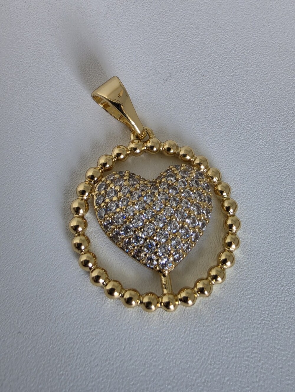Gold Plated Pave Heart Pendant Clear Stones Charm Pendant Only